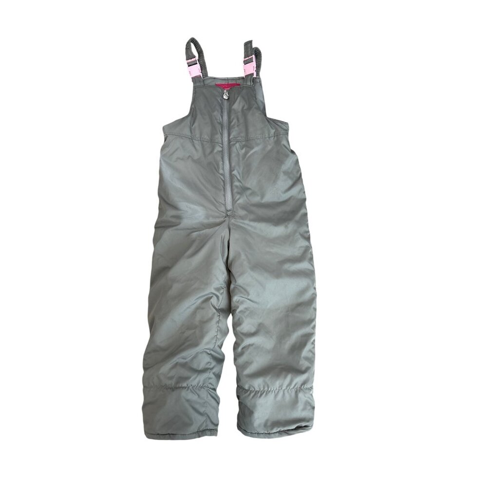London Fog Kids Grey Snow Bib Overalls With Pink Straps Size M/5-6